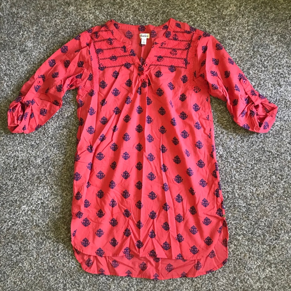 Hatley tunic, coral & navy, small